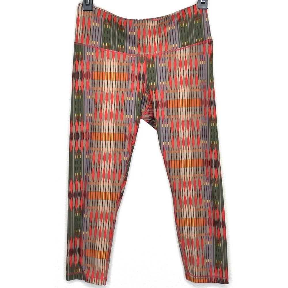 Prana Womens Leggings Geometric Ikat Print‎ High Rise Crop Size S Multicolor